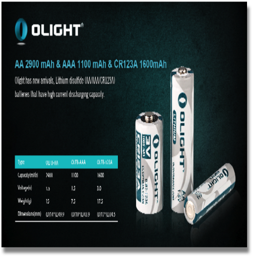 OLIGHT AA 2900 mAh & AAA 1100 mAh & CR123A 1600 mAh